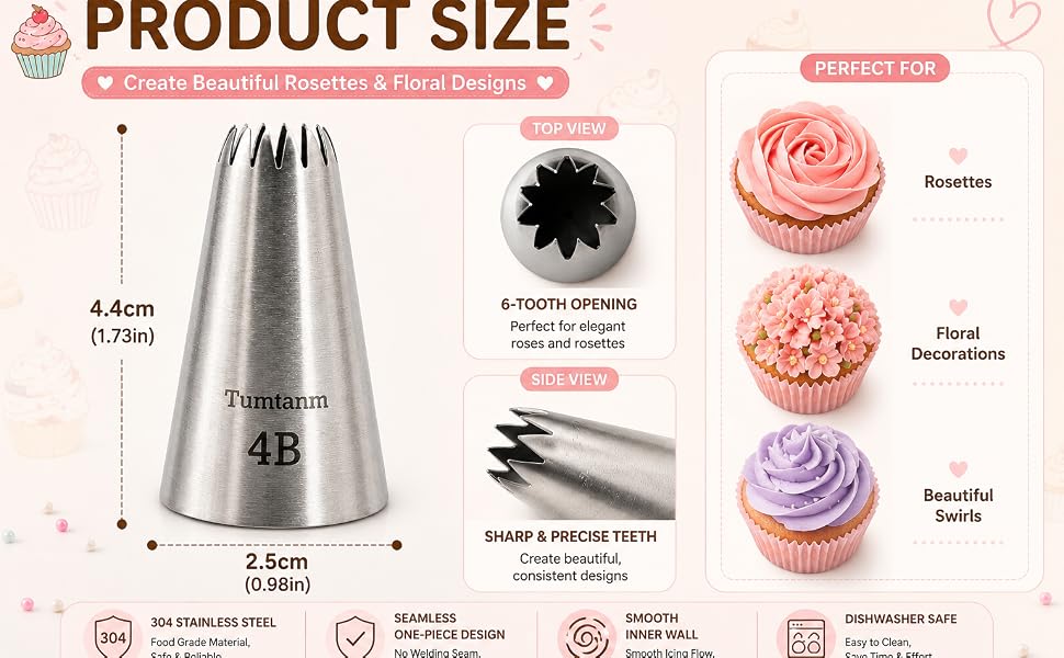 Large Icing Piping Tips Stainless Steel Seamless Set for Cupcakes Cake Decoration and Baker