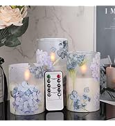 DRomance Hydrangea Glass Flameless Candles with Remote Timer Battery Operated LED Flickering Pill...