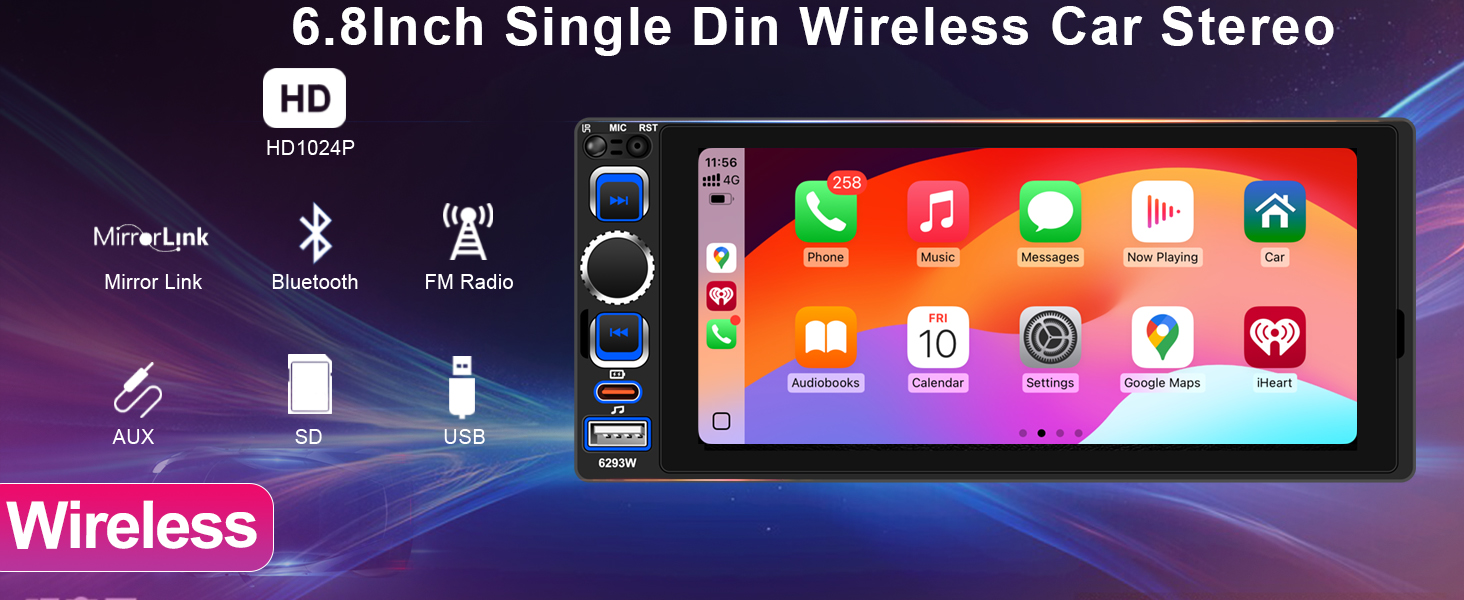 6.8inch single din car stereo