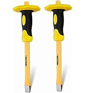 Firecore FS305F 2Pcs Masonry Chisel with Hand Guard, 12 inches Heavy Duty Flat Chisel with Hand P...