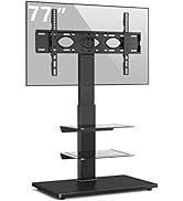 Rfiver Swivel Floor TV Stand with Mount, Wood Base and 2 Flexible Media Shelves for 40 43 49 50 5...