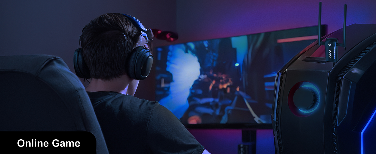 WiFi Adapter for Desktop PC Wireless 1300Mbps USB Network Dongle with 5dBi High Gain Dual Antennas