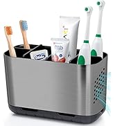 Boperzi Toothbrush and Toothpaste Holder Brushed Nickel Drainage for Bathroom Vanity, Large Elect...