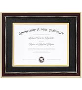 FLYJOE 11x14 Diploma Frame for 8.5x11 Certificate Document with Black over Gold Mat and HD Temper...