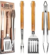 3 Piece BBQ Grilling Accessories Set - BBQ Tongs Spatula Fork Set - Heavy Duty Stainless Steel Ba...