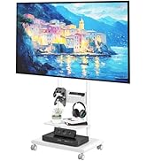 ECOTINY Rolling TV Stand with Versatile Storage Pegboard for 37-75 inch TVs up to 154lbs, Height ...