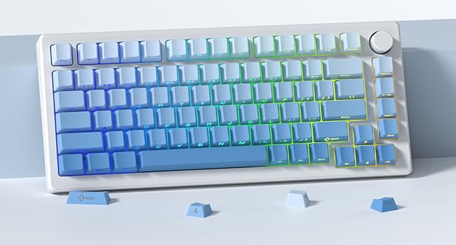 womier Blue PBT keycap Set,Shine Through keycap 75 Percent,Double Shot Key caps,Cherry Profile