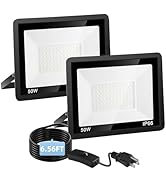 50W Flood Lights Outdoor,7000LM Bright LED Work Light,IP66 Waterproof Outside Lights for Yard wit...