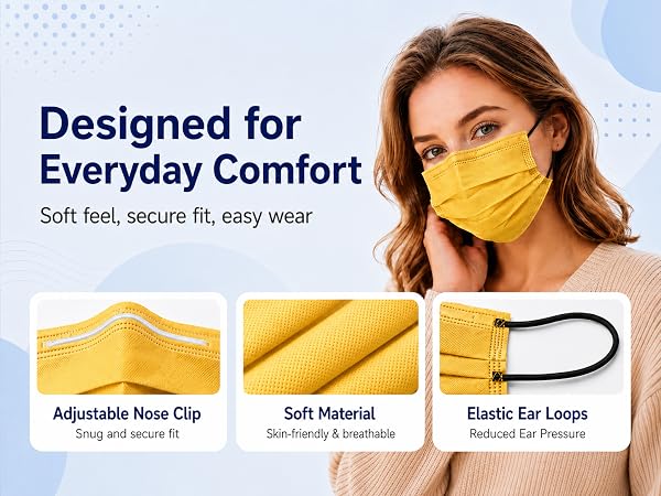 adjustable nose clip masks disposable, soft material,elastic ear loops disposable face mask adults