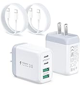 USB C Charger Block, 2-Pack 40W 4 Port USB C Wall Charger with 6FT USB C to C Cable,Dual PD+QC Ty...