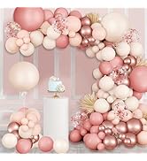 Blush Pink Balloons Garland Arch Kit,144pcs Retro Pink Rose Gold Sand White Confetti Balloons for...