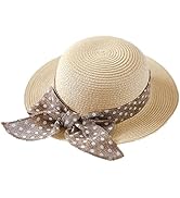 Connectyle Little Girls Straw Hat with Bowknot Summer Beach Sun Protection Hat