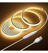 Samsion USB COB LED Strip Light Waterproof 5V 6.6FT 3000K Warm White COB LED Rope Light for Bedro...
