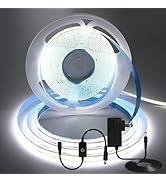 ShineBurky 16.4FT/5M COB LED Strip Light, Cold White 6000K Cuttable LED Tape Lights, 8mm Width, C...