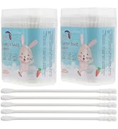 Kisangel Baby Cotton Swabs 400PCS/2 Boxes Paper Sticks Cotton Buds Double Round Spiral Swabs Prot...