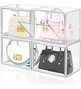 DILIBRA 4 Packs Clear Plastic Handbag Storage Organizer for Closet, Acrylic Display Box for Handb...