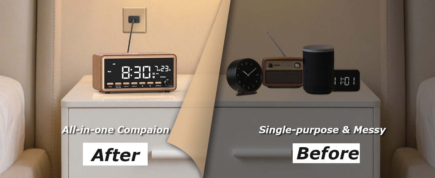 5 in 1 Alarm Clocks for Bedrooms