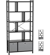 armocity 74 Inch Tall Bookshelf, 6 Tier Bookcase with Drawers, Modern Book Shelf Display Standing...