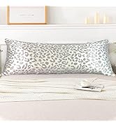 LCBD Satin Body Pillow Case for Hair and Skin, Grey Leopard Printed Silk Satin Body Pillow Case C...