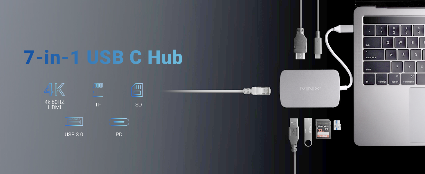 MINIX USB C Adapter 7 in 1 USB C Hub
