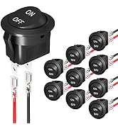Joinfworld Round Rocker Switch 12V ON Off Switch 12 Volt DC Circle Toggle Switch 2 Pin SPST 6A/25...