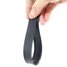 Black silicone or rubber loop strap being held between fingers, showing flexible material and simple design.