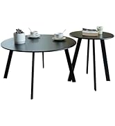 Meluvici Patio Coffee Table Set of 2, Weather Resistant Outdoor Round End Table, Nesting Tables f...