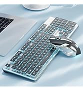 SEUNKWANG EWEADN V3 Wireless Keyboard and Mouse with Blue Backlit, Metal Panel, Bluetooth/2.4G Re...