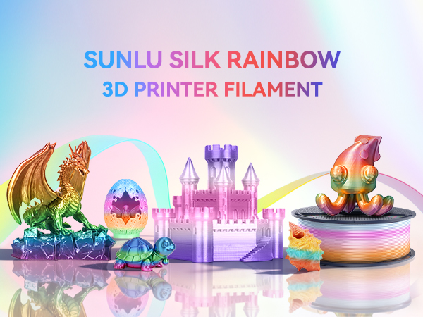sunlu 3d printer filament rainbow silk filament color changing multicolored rainbow multi color