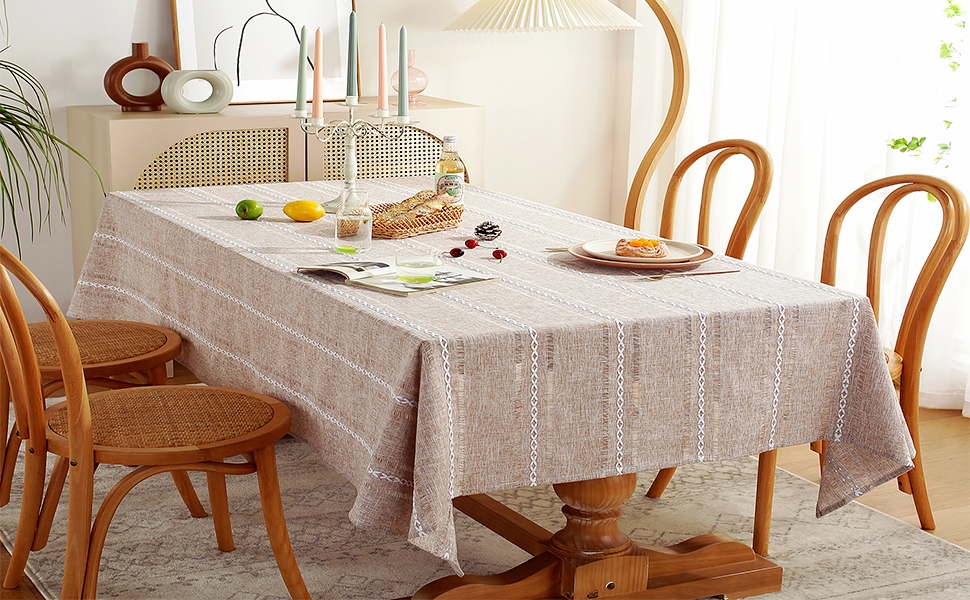 Hemstitched Embroidered Linen Tablecloth dining room decor reference