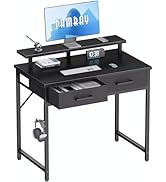 Pamray 32 Inch Small Computer Desk with Monitor Stand Home Office Desks with 2 Drawers for Bedroo...