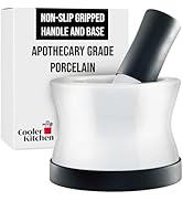 Mortar and Pestle Set with No Slip Silicone Handle and Base, Small Ceramic Pestle and Mortar Bowl...