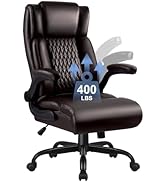 Ergonomic Leather Office Chair Desk Computer Chair, Comfortable High Back Office Chair with Adjus...