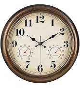 45MinST 13-Inch Vintage Outdoor Wall Clock with Thermometer and Hygrometer, Waterproof, Large Num...