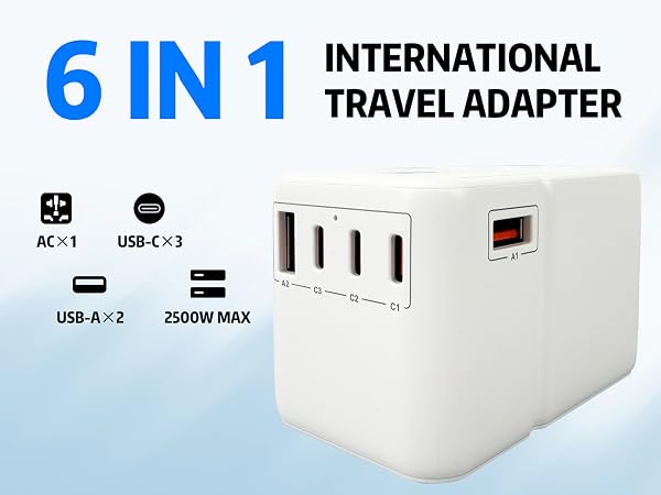 6 in 1 International Travel Adapter