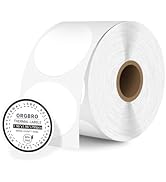 ORGBRO 1.96 Inch White Circle Thermal Stickers Labels, Self-Adhesive Round Direct Thermal Label f...