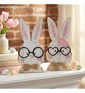 RGIMF Easter Decorations Rustic Antique Wooden Bunny Couple Happy Easter Table Centerpiece Signs,...