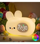 Bunny Alarm Clock with Night Light for Kids with Sleep Training and Sound Machine, Rechargeable S...