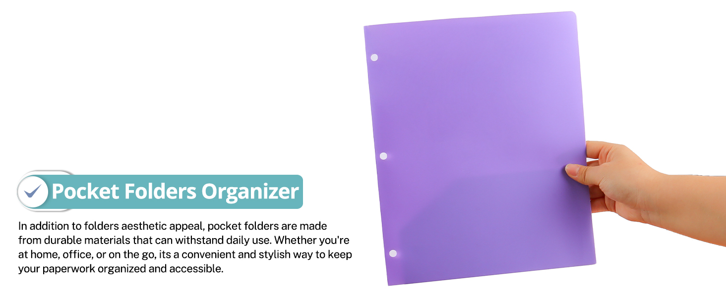 6 Pack Folders with Pockets, Plastic 3 Hole Punched Binder Folders with Business Card Holder