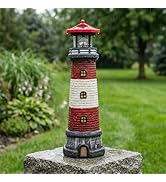 Solar Lighthouse Outdoor Statues, 360° Rotating Beacon Garden Lighthouse, 15" Light House for Out...