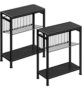 Homedawn Small End Table Set of 2 for Small Space, 3-Tier Narrow Side Table with Magazine Holder,...