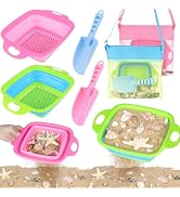 EULRGAUS Beach Sand Toys, 2 Collapsible Sand Sifters, 2 Beach Shovels, 2 Mesh Beach Bags, Shark T...