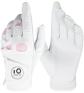 FINGER TEN Women’s Leather Golf Glove with Ball Marker Extra Grip 1 Pack, Left Right Hand Pink Fi...