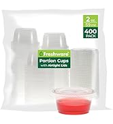 Freshware Plastic Portion Cups with Lids [2 Ounce, 400 Set] Disposable Plastic Cups for Meal Prep...