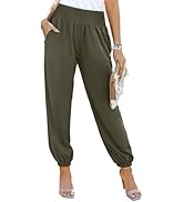 Dokotoo Womens High Waisted Pants Summer Casual Loose Wide Leg Palazzo Flowy Beach Trousers with ...