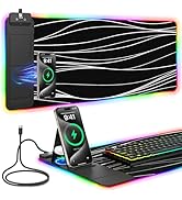 Mouse Pad with Foldable Phone Holder &amp; Wireless Charger, XL RGB Gaming Mousepad 31.5"x11.8" Large...