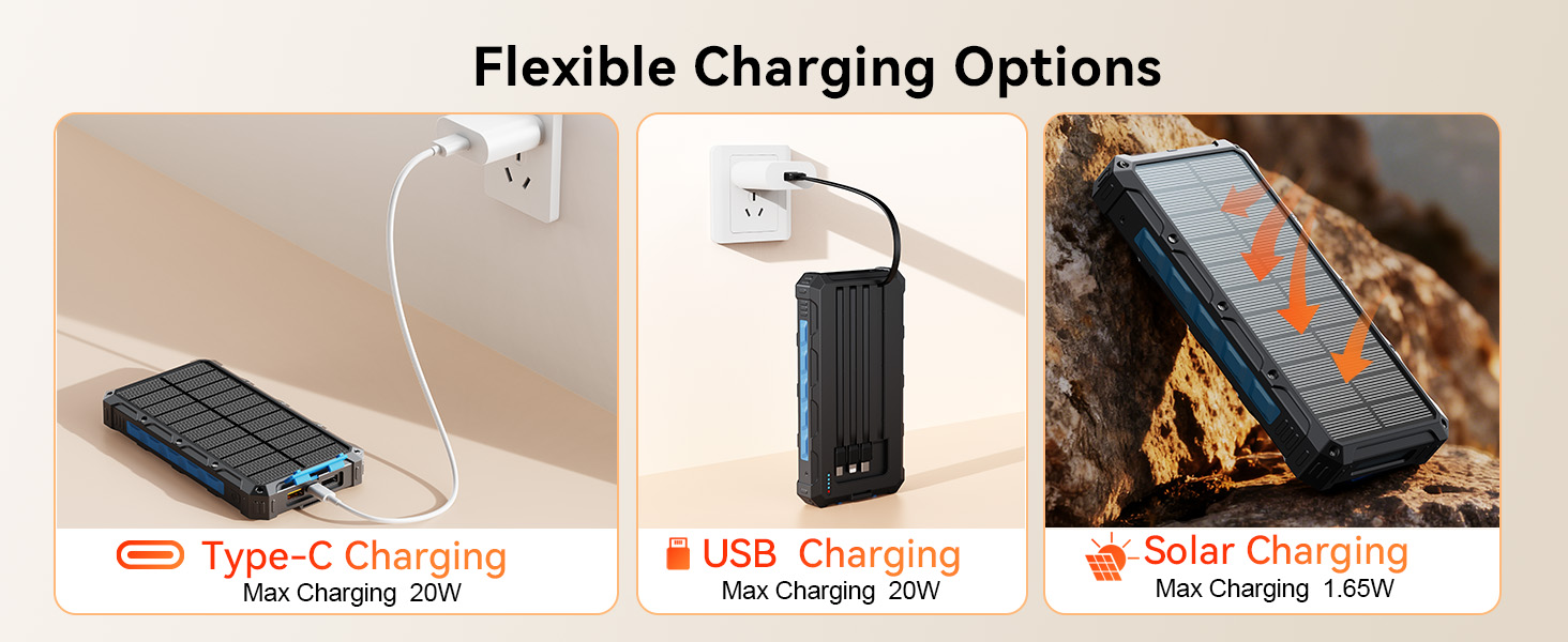 Solar Charger Power Bank Type-C USB Solar charging