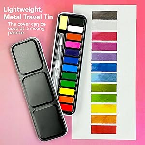 Traveling watercolor set comes with portable case for water color painting on-the-go