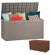 FORTUNO Outdoor Storage Deck Box 100 Gallon Patio Storage Bin Container with Waterproof Patio Cov...