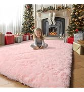 Pink Area Rug for Girls Bedroom,Fluffy Shag Rug 4'X6' for Living Room,Furry Carpet for Kids Room,...